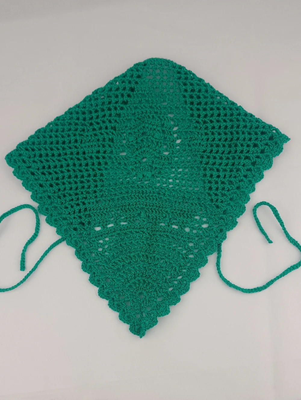 Handcrafted Crocheted Teal Filet Patterned Head Bandana Kerchief Tie Back